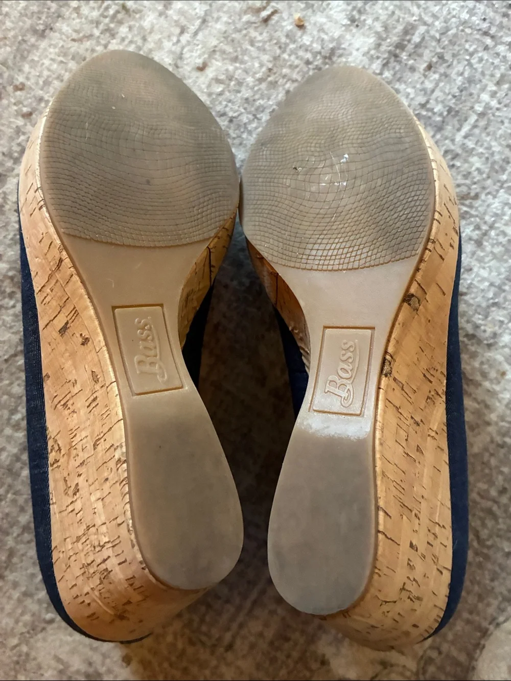 Bass Denim Cork Wedge Pumps in Navy